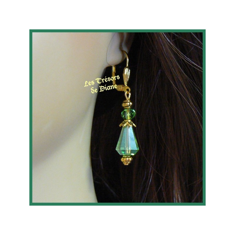 Boucles d'oreilles en cristal irisé vert