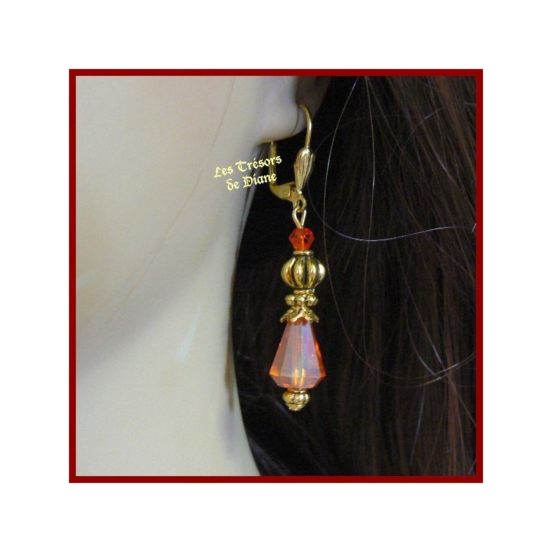 Boucles d'oreilles en cristal irisé orange