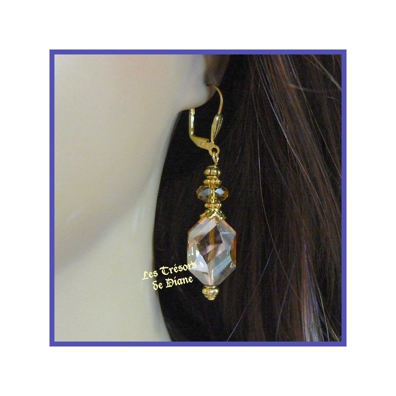 Boucles d'oreilles en cristal faceté miel doré