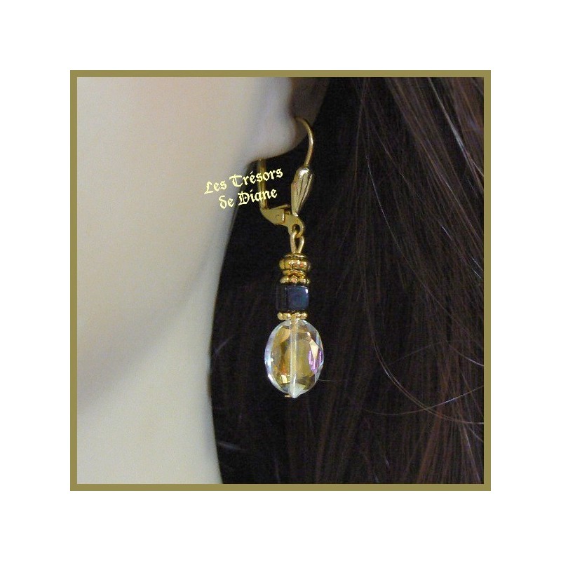 Boucles d'oreilles en cristal jaune pale irisé