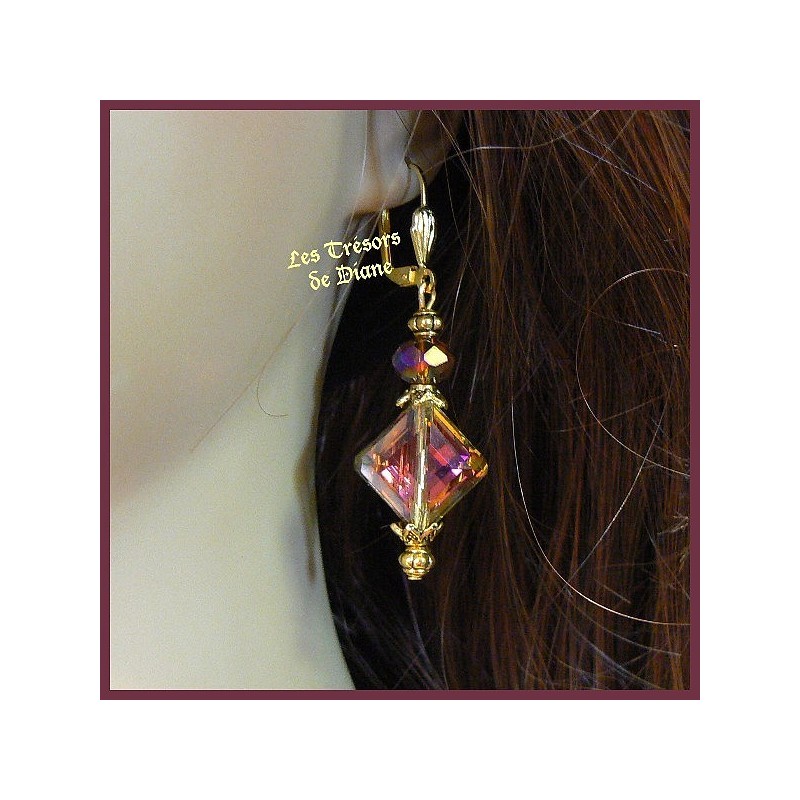 Boucles d'oreilles en cristal irisé faceté multicolore