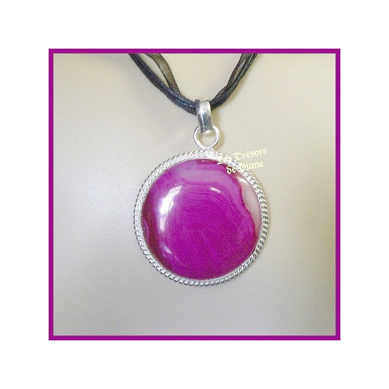 Pendentif prestige en AGATE naturelle sertie argent