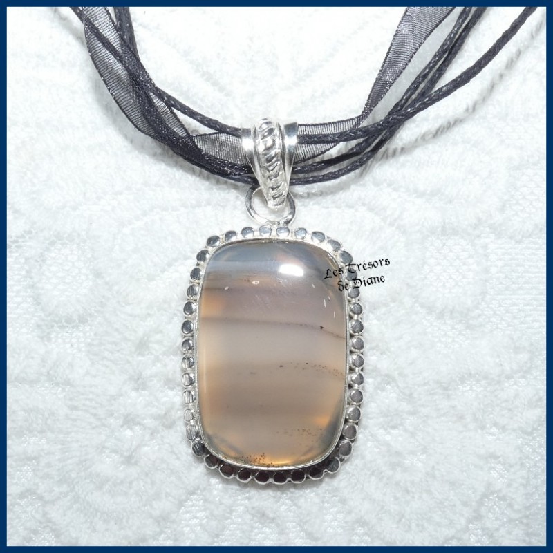 Pendentif en AGATE naturelle et ARGENT